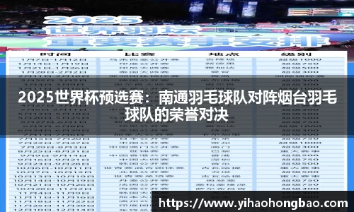 2025世界杯预选赛：南通羽毛球队对阵烟台羽毛球队的荣誉对决